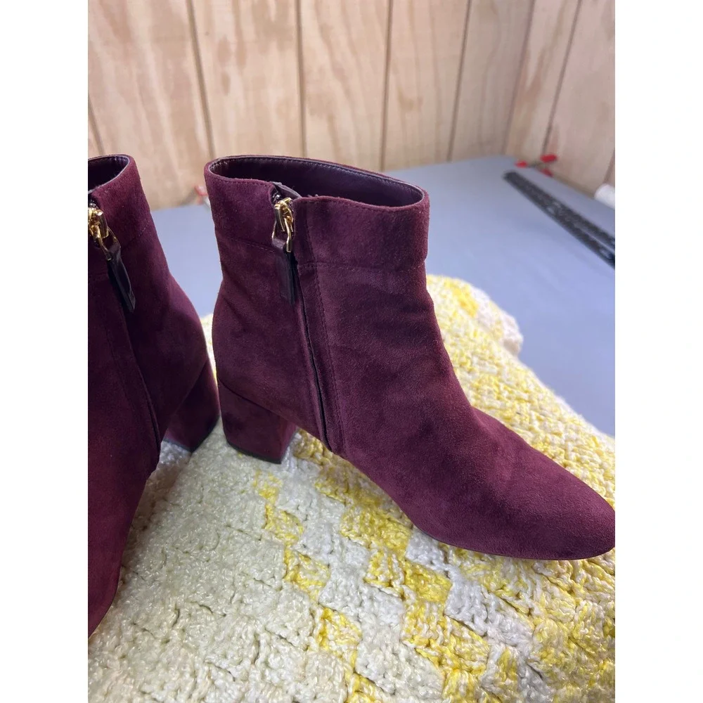 BOHO‎ Ralph Lauren Burgundy Suede Block Heel Ankle Boots Women's Size 7B Wynne
